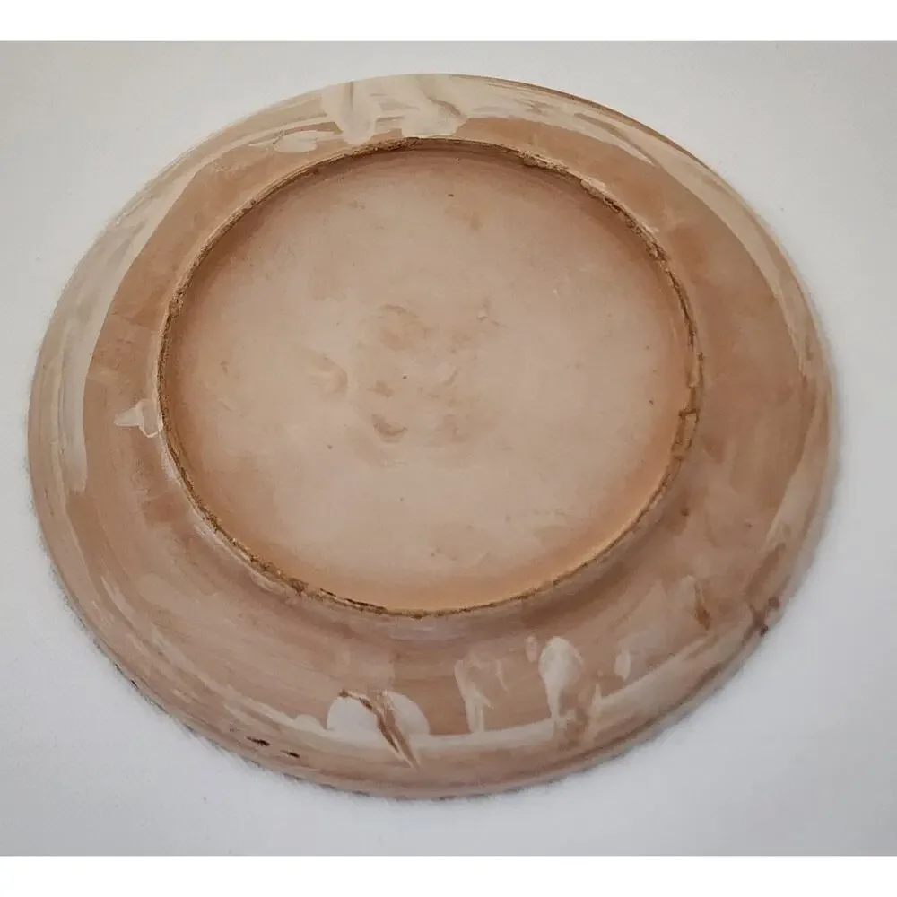 Vintage Handmade Hand Painted Art Pottery Plates Set 2 Raised Sheep Chicken Farm